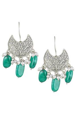 Oxidized silver plated green beads studded dangle earrings fashion jewellery for women & girls 2