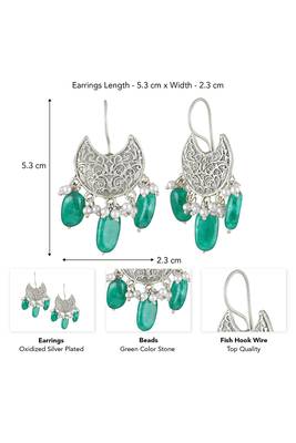 Oxidized silver plated green beads studded dangle earrings fashion jewellery for women & girls 3