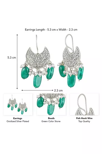 Oxidized silver plated green beads studded dangle earrings fashion jewellery for women & girls