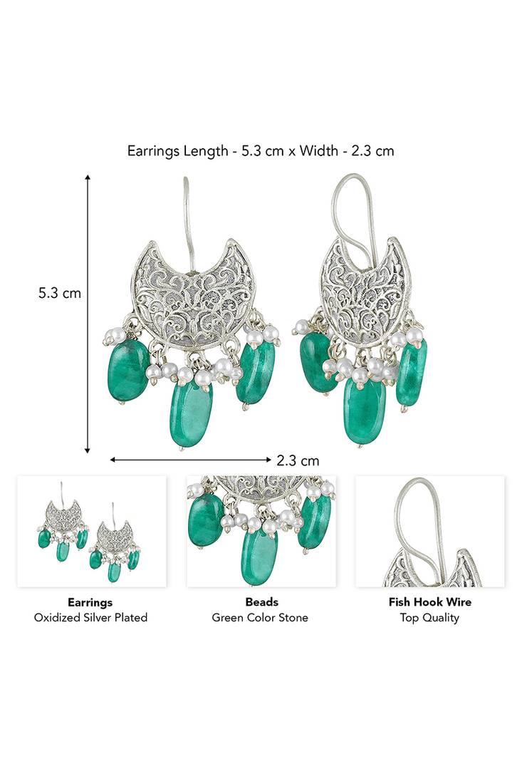 Oxidized silver plated green beads studded dangle earrings fashion jewellery for women & girls
