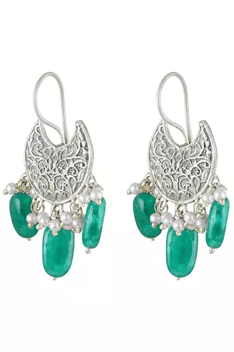 Oxidized silver plated green beads studded dangle earrings fashion jewellery for women & girls