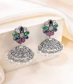 Oxidized silver plated crystals & lariya studded jhumki earrings fashion jewellery for women