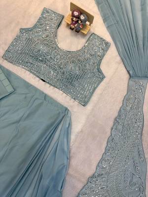 sky blue color beads cut dana & sequins work ready to wear rangoli silk blend saree 3