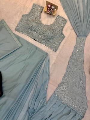 sky blue color beads cut dana & sequins work ready to wear rangoli silk blend saree 4