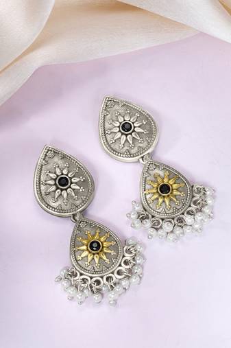 Oxidized silver plated lariya studded ethnic dangle earrings jewellery for women