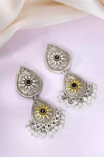 Oxidized silver plated lariya studded ethnic dangle earrings jewellery for women