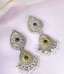 Oxidized silver plated lariya studded ethnic dangle earrings jewellery for women