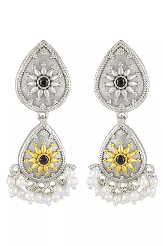Oxidized silver plated lariya studded ethnic dangle earrings jewellery for women
