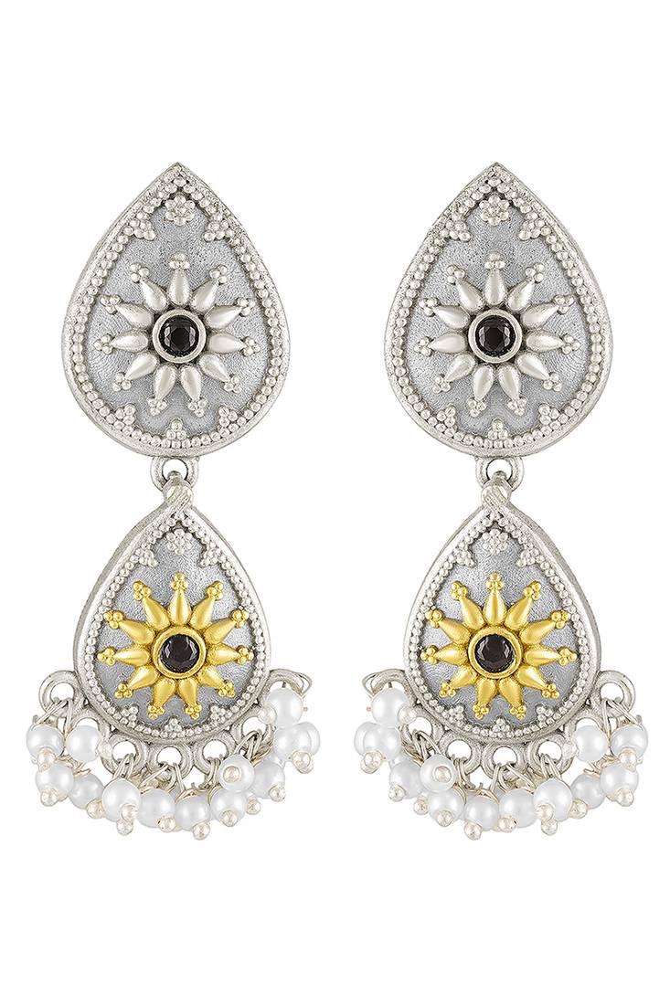 Oxidized silver plated lariya studded ethnic dangle earrings jewellery for women