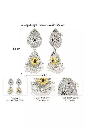 Oxidized silver plated lariya studded ethnic dangle earrings jewellery for women