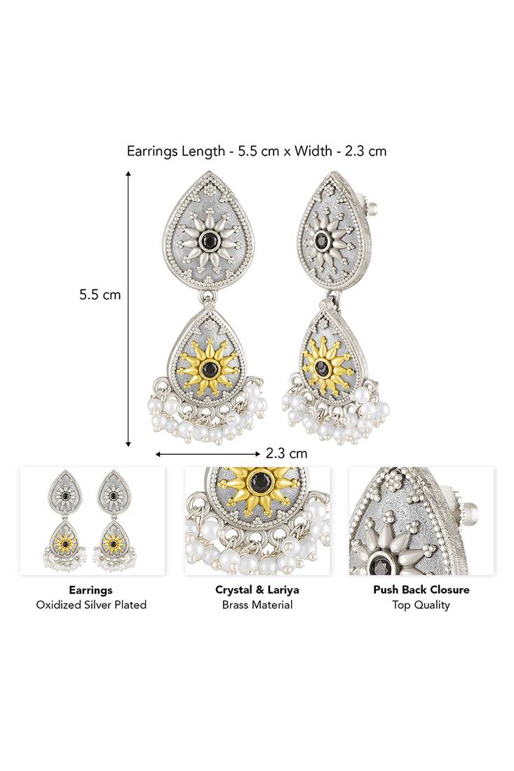 Oxidized silver plated lariya studded ethnic dangle earrings jewellery for women
