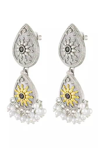 Oxidized silver plated lariya studded ethnic dangle earrings jewellery for women