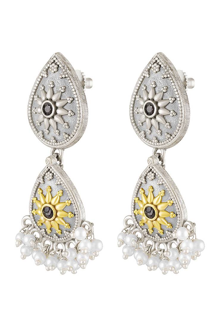 Oxidized silver plated lariya studded ethnic dangle earrings jewellery for women