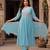 Women's sky blue silk  embroidered flared kurta set with dupatta and pant
