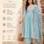 Women's sky blue silk  embroidered flared kurta set with dupatta and pant