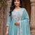 Women's sky blue silk  embroidered flared kurta set with dupatta and pant