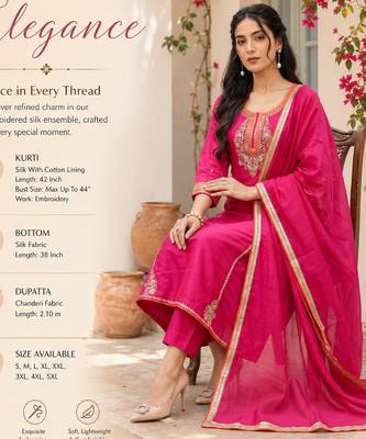 Women's silk pink embroidered a-line kurta set with dupatta and pant 2