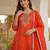 Women's silk orange embroidered a-line kurta set with dupatta and pant