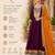 Women's wine flared silk blend embroidered kurta set with dupatta and pant