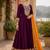 Women's wine flared silk blend embroidered kurta set with dupatta and pant