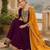 Women's wine flared silk blend embroidered kurta set with dupatta and pant