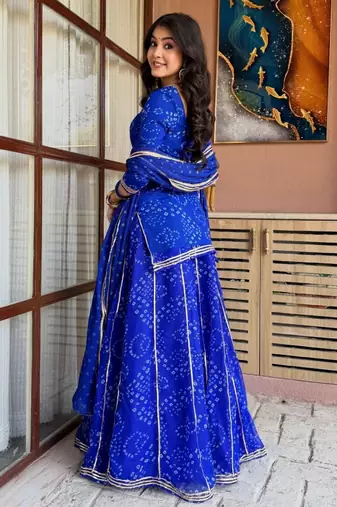 Women's blue heavy georgette with inner printed kurta set with sharara and dupatta