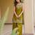 Women's olive embroidered satin straight kurta set with palazzo and dupatta