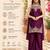 Women's wine embroidered satin straight kurta set with palazzo and dupatta