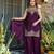Women's wine embroidered satin straight kurta set with palazzo and dupatta