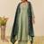 Women's silk blend pista embroidered kurta set with palazzo and dupatta