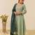 Women's silk blend pista embroidered kurta set with palazzo and dupatta