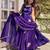 Women's purple embroidered silk blend flared kurta with full inner with palazzo and dupatta