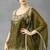 Women's silk blend olive embroidered kurta set with palazzo and dupatta