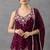 Women's silk blend wine embroidered kurta set with palazzo and dupatta