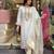 Women's off white straight embroidered viscose kurta set with pant and dupatta