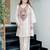 Women's cream embroidered straight crepe kurta with pant