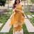 Women's mustard schiffli embroidered silk blend kurta set with pant and dupatta