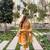 Women's mustard schiffli embroidered silk blend kurta set with pant and dupatta