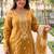 Women's mustard schiffli embroidered silk blend kurta set with pant and dupatta