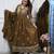 Women's olive embroidered flared cotton kurta set with dupatta and pant