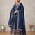 Royal blue zari embroidered georgette anarkali suit with dupatta