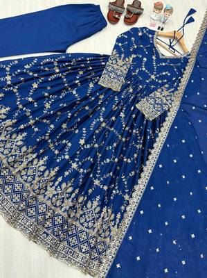 Royal blue zari embroidered georgette anarkali suit with dupatta 4