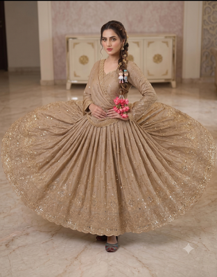 Cream zari embroidered georgette anarkali suit with dupatta 2