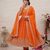 Orange zari embroidered georgette anarkali suit with dupatta