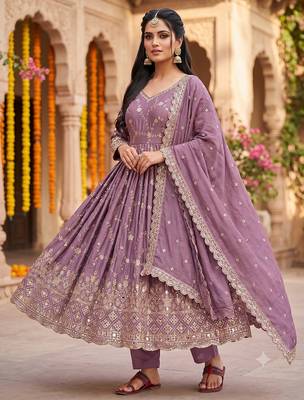 Purple zari embroidered georgette anarkali suit with dupatta 2