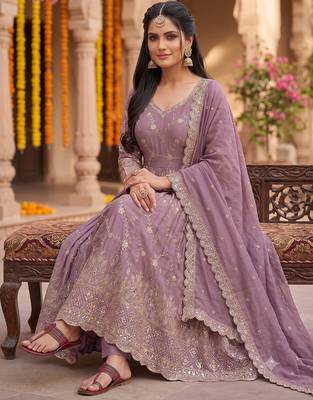 Purple zari embroidered georgette anarkali suit with dupatta 3