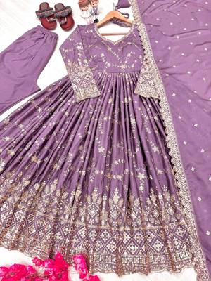 Purple zari embroidered georgette anarkali suit with dupatta 4
