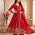 Red zari embroidered georgette anarkali suit with dupatta