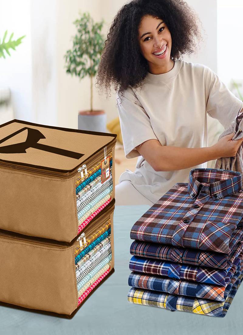 Clothes storage mens shirt cover jeans pant t shirt trousers garments organizer for wardrobe brown