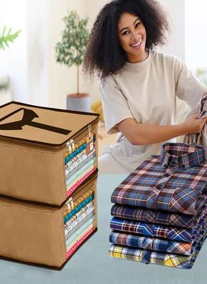Clothes storage mens shirt cover jeans pant t shirt trousers garments organizer for wardrobe brown 2